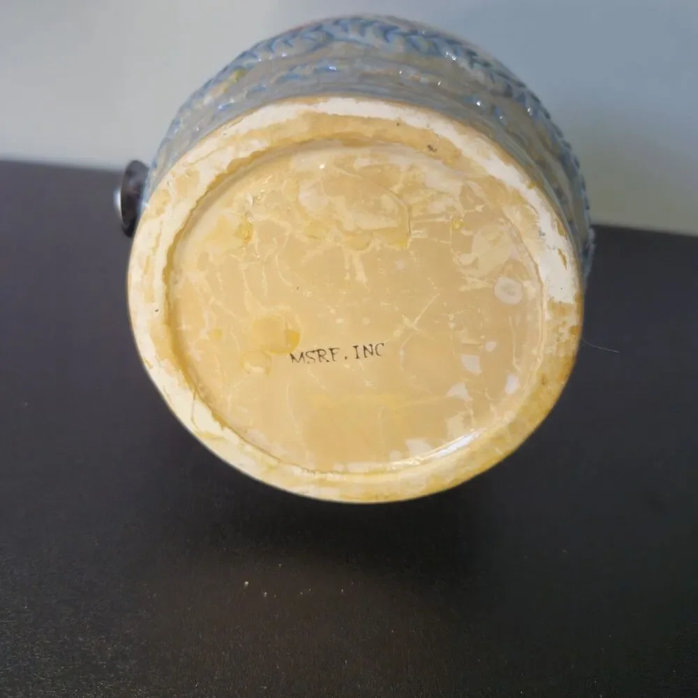 Vintage MSRF Inc Ceramic Fruit Canister Jar Metal Hinged Locking Lid Cottagecore